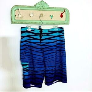 Hang ten blue purple ombre abstract striping swim trunks 34 medium